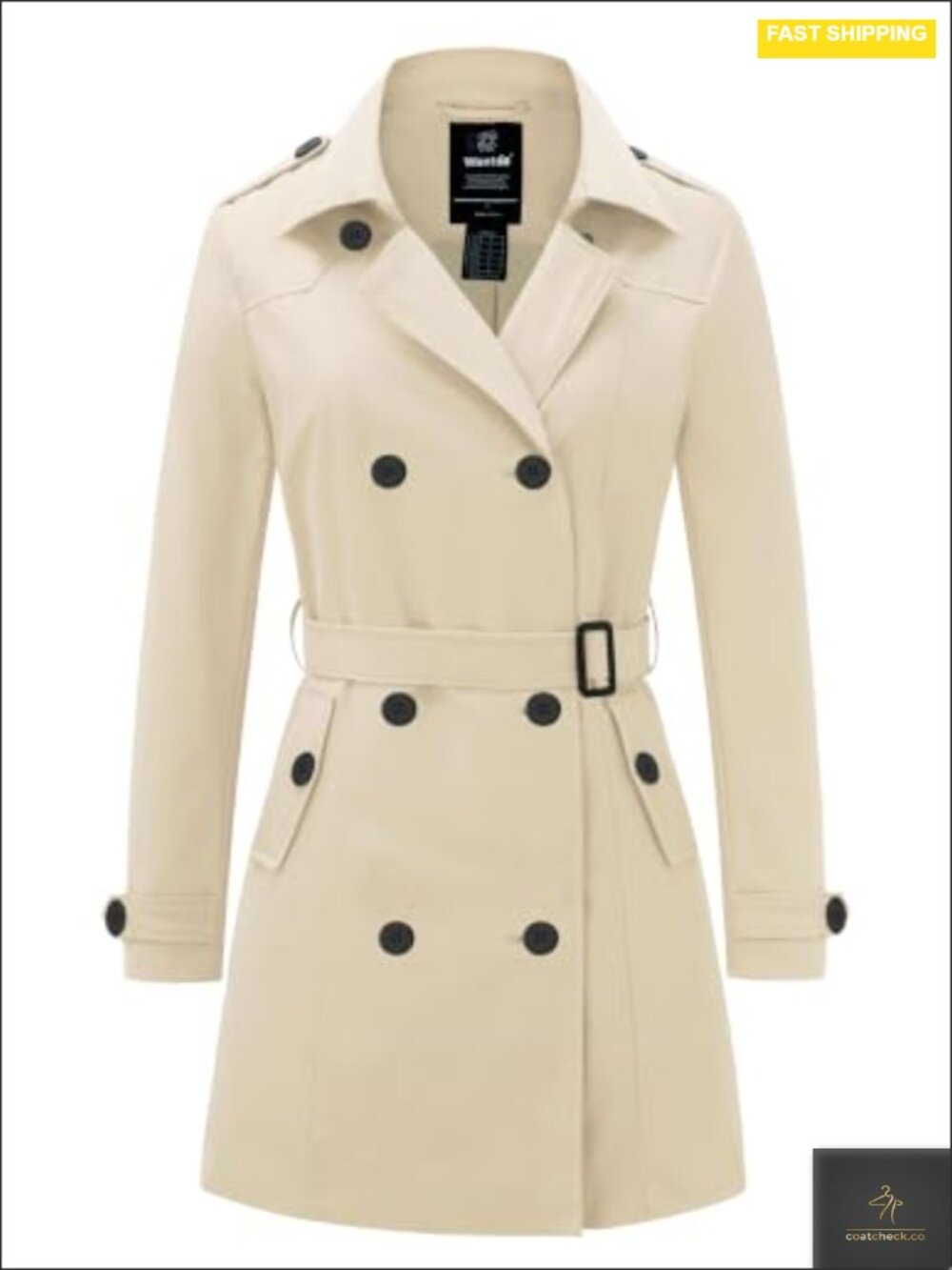 Classic Women's Trench Pea Coat Double-Breasted Lapel Outerwear with Belt